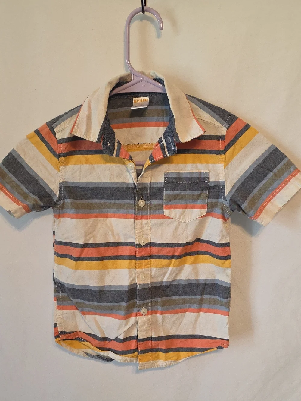 Gymboree Short-Sleeve Button-Down Shirt in White, Blue, Yellow, Coral